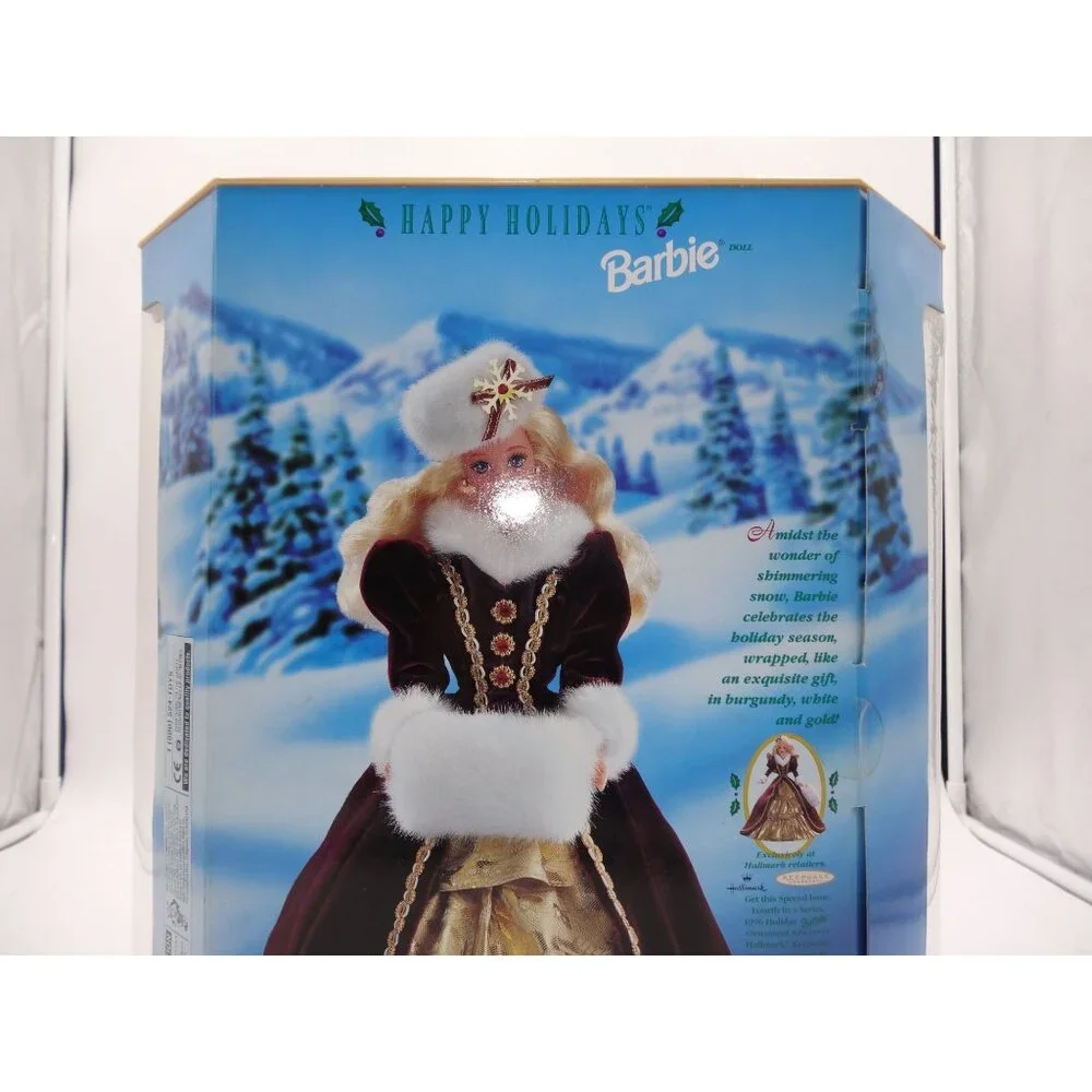 Happy Holidays Barbie Special Edition Doll In Box With Burgundy Velvet & Gold Go